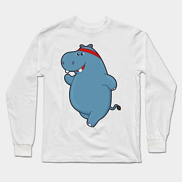 Hippo at Running with Headband Long Sleeve T-Shirt by Markus Schnabel